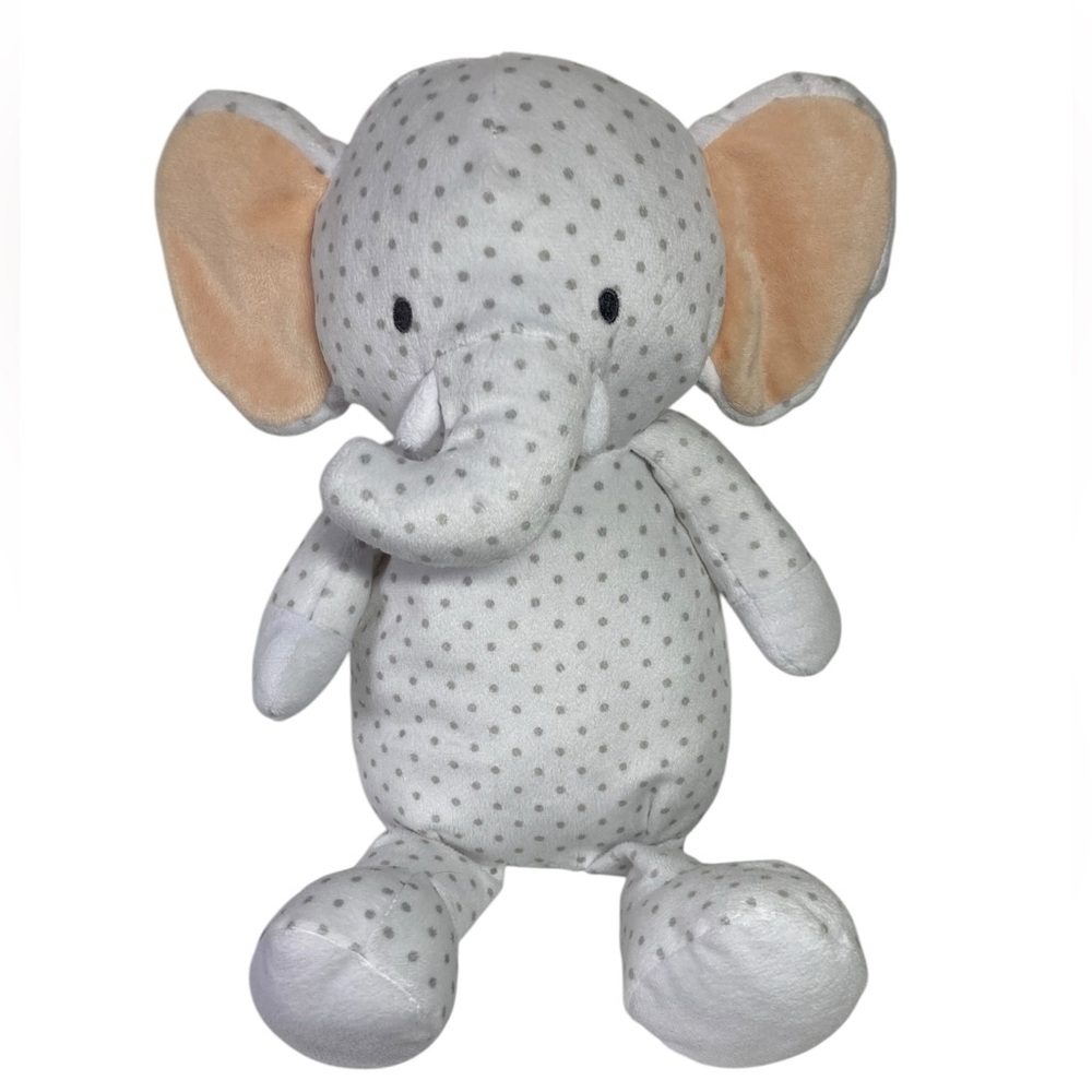 Manhattan Toy Grayson Elephant 13” White Stuffed Plush Gray Polka Dot 2016